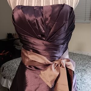 Chic Strapless Dress in Deep Purple and Tan